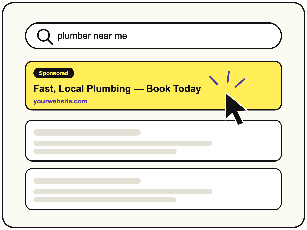 Google search results with a sponsored ad at the top